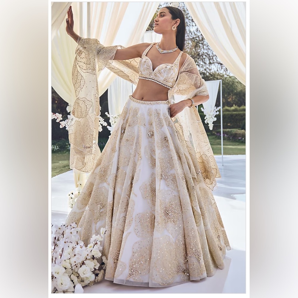 SEEMA GUJRAL White Appliqué Embroidered Lehenga Set